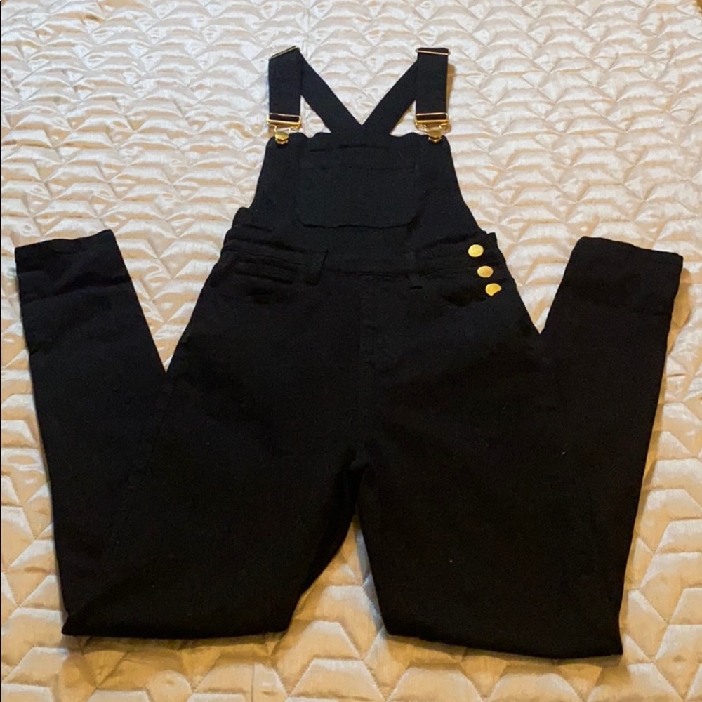 High Rise Skinny Overalls Black w/Gold Accents XS